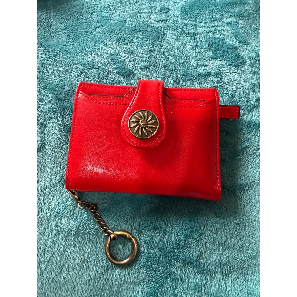 Travelambo Red Vegan Leather Bifold Wallet Sunburst Medallion Keychain Small‎